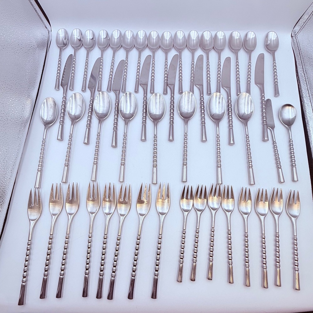Stanley Roberts Ibiza Flatware Set 50 Piece Stainless Japan MCM Beaded Handle